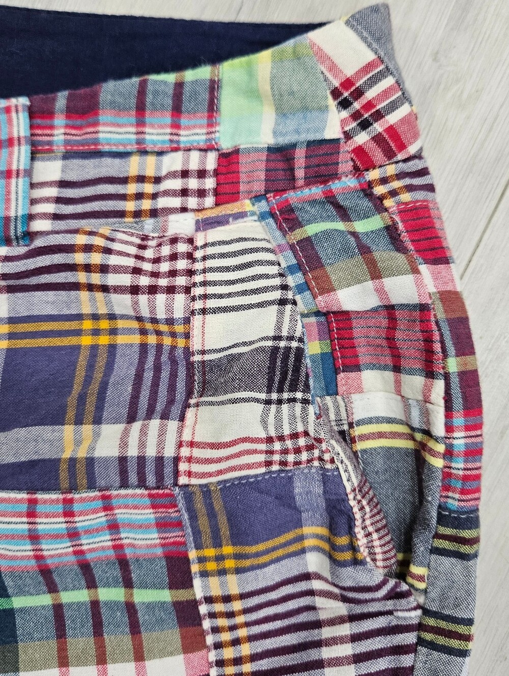 TELLURIDE Clothing Co Madras Plaid Patchwork Shorts Sz 10 Cotton Retro - Picture 5 of 7